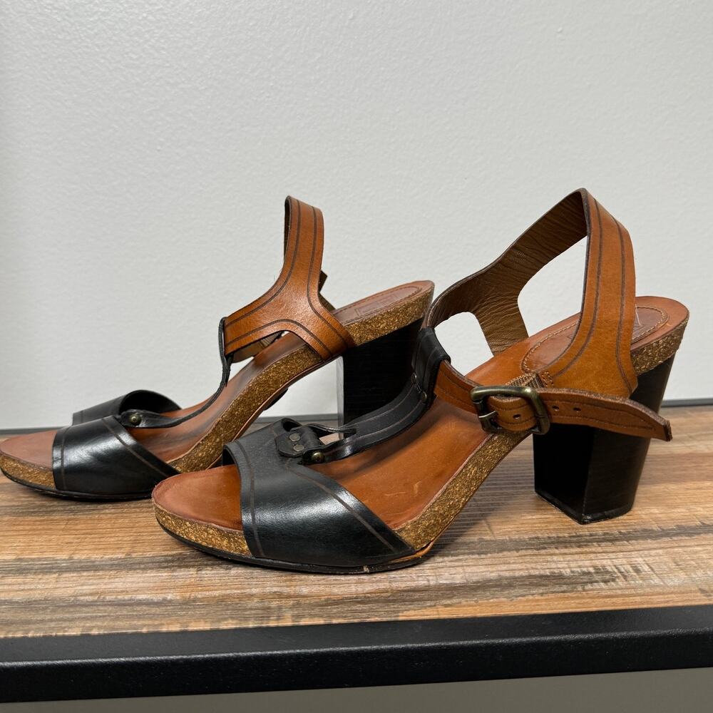 Frye Black and Brown Leather Block Heel Sandals - Picture 6 of 13